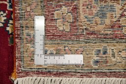 Full view of 1950s Yazd rug from Iran / Persia, 227 × 135 cm in Red tones