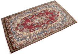 Close-up detail of 1950s Yazd rug from Iran / Persia showing Wool weave