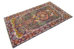 Corner detail of 1920s Yazd rug showing border pattern and Wool pile