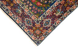 Backside of handmade 1920s Yazd rug showing knot structure and weave density
