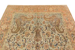Surface texture of 1950s Yazd rug with natural Wool and intricate pattern
