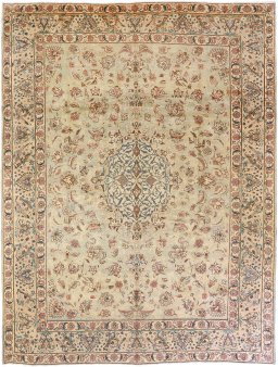 Full view of 1930s Yazd rug from Iran / Persia, 400 × 300 cm in Blue tones
