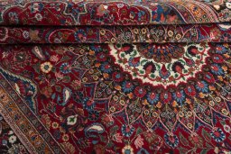 Close-up detail of 2000s Yazd rug from Iran / Persia showing Wool weave
