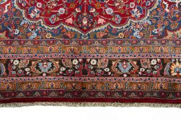 Full view of 2000s Yazd rug from Iran / Persia, 317 × 207 cm in Red tones