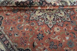 Close-up detail of 2000s Yazd rug from Iran / Persia showing Wool weave