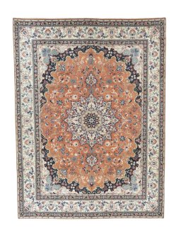 Full view of 2000s Yazd rug from Iran / Persia, 392 × 295 cm in Red tones