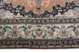 Full view of 2000s Yazd rug from Iran / Persia, 392 × 295 cm in Red tones