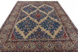 Surface texture of 1970s Yazd rug with natural Wool and intricate pattern