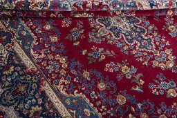 Close-up detail of 1970s Yazd rug from Iran / Persia showing Wool weave