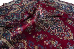 Surface texture of 1970s Yazd rug with natural Wool and intricate pattern