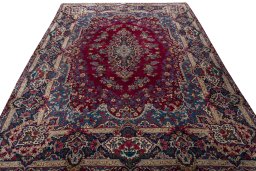 Surface texture of 1970s Yazd rug with natural Wool and intricate pattern