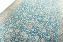 Backside of handmade 1930s Yazd rug showing knot structure and weave density