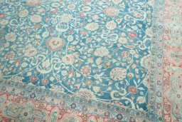 Close-up detail of 1930s Yazd rug from Iran / Persia showing Wool weave