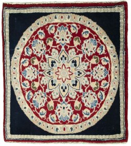 Full view of 2000s Yazd rug from Iran / Persia, 72 × 65 cm in Red tones