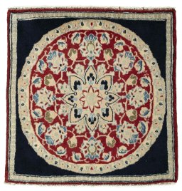 Full view of 2000s Yazd rug from Iran / Persia, 70 × 68 cm in Red tones