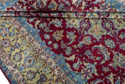 Close-up detail of 2000s Yazd rug from Iran / Persia showing Wool weave