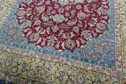 Close-up detail of 2000s Yazd rug from Iran / Persia showing Wool weave