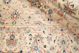 Close-up detail of 2000s Yazd rug from Iran / Persia showing Wool weave