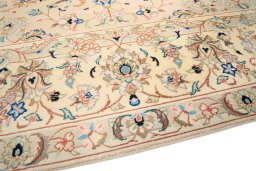 Backside of handmade 2000s Yazd rug showing knot structure and weave density