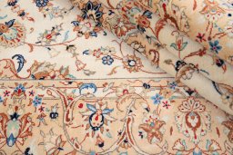 Close-up detail of 2000s Yazd rug from Iran / Persia showing Wool weave