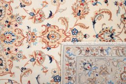 Full view of 2000s Yazd rug from Iran / Persia, 298 × 198 cm in Cream tones