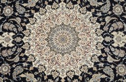 Full view of New Nain 6La with Silk rug from Iran / Persia, 433 × 314 cm in Black tones