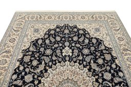 Backside of handmade New Nain 6La with Silk rug showing knot structure and weave density