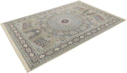 Corner detail of New Nain 6La with Silk rug showing border pattern and Wool pile