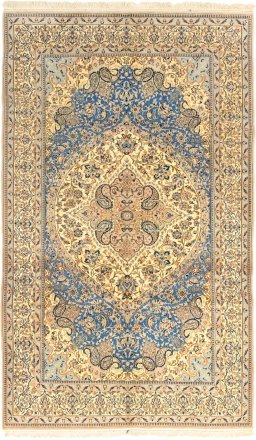Full view of New Nain 6La with Silk rug from Iran / Persia, 294 × 173 cm in Blue tones