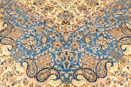 Close-up detail of New Nain 6La with Silk rug from Iran / Persia showing Wool weave