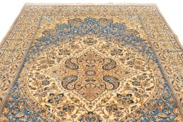 Full view of New Nain 6La with Silk rug from Iran / Persia, 294 × 173 cm in Blue tones
