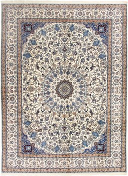 Full view of 2020s Nain 6La with Silk rug from Iran / Persia, 365 × 272 cm in Cream tones