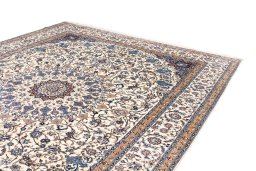 Surface texture of 2020s Nain 6La with Silk rug with natural Wool and intricate pattern