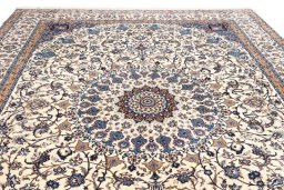 Full view of 2020s Nain 6La with Silk rug from Iran / Persia, 365 × 272 cm in Cream tones