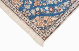 Full view of New Nain 6La with Silk rug from Iran / Persia, 145 × 50 cm in Blue tones