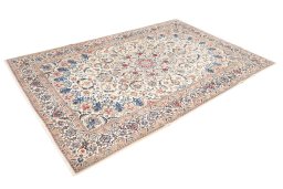 Corner detail of 2020s Nain 6La with Silk rug showing border pattern and Wool pile