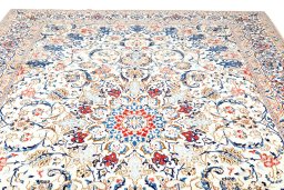 Full view of 2020s Nain 6La with Silk rug from Iran / Persia, 300 × 205 cm in Beige tones