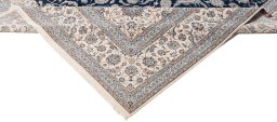 Full view of New Nain 6La with Silk rug from Iran / Persia, 419 × 314 cm in Dark blue tones