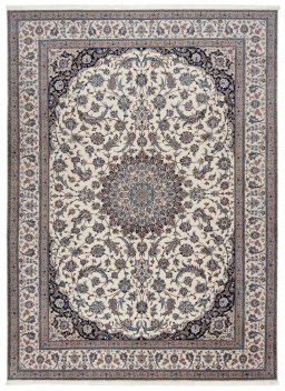 Full view of New Nain 6La with Silk rug from Iran / Persia, 357 × 260 cm in Beige tones