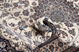Close-up detail of New Nain 6La with Silk rug from Iran / Persia showing Wool weave