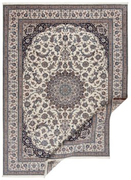 Backside of handmade New Nain 6La with Silk rug showing knot structure and weave density
