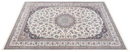 Full view of New Nain 6La with Silk rug from Iran / Persia, 357 × 260 cm in Beige tones