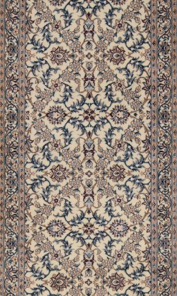 Corner detail of New Nain 6La with Silk rug showing border pattern and Wool pile