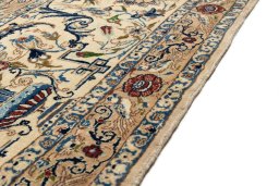 Corner detail of New Nain 6La with Silk rug showing border pattern and Wool pile