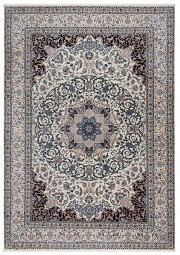 Full view of New Nain 6La with Silk rug from Iran / Persia, 376 × 265 cm in Beige tones