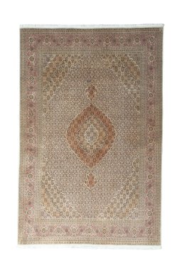 Full view of New Tabriz 50/60/70 Raj rug from Iran / Persia, 303 × 200 cm in Beige tones