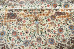 Full view of New Tabriz 50/60/70 Raj rug from Iran / Persia, 257 × 252 cm in Beige tones