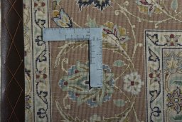 Backside of handmade New Tabriz 50/60/70 Raj rug showing knot structure and weave density