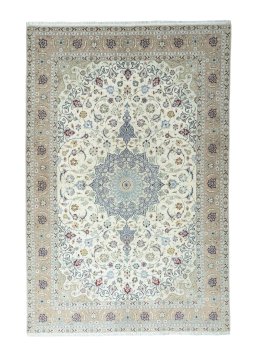 Full view of New Tabriz 50/60/70 Raj rug from Iran / Persia, 310 × 205 cm in Beige tones