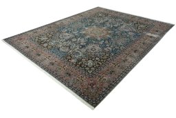 Corner detail of 1970s Tabriz 50/60/70 Raj rug showing border pattern and Cork pile